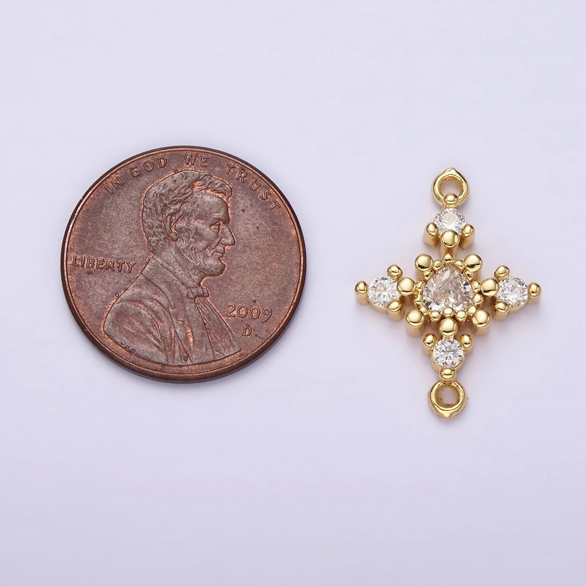 14K Gold plated Clear CZ Heart Dotted Open Rhombus Celestial Star Connector | G790 - DLUXCA
