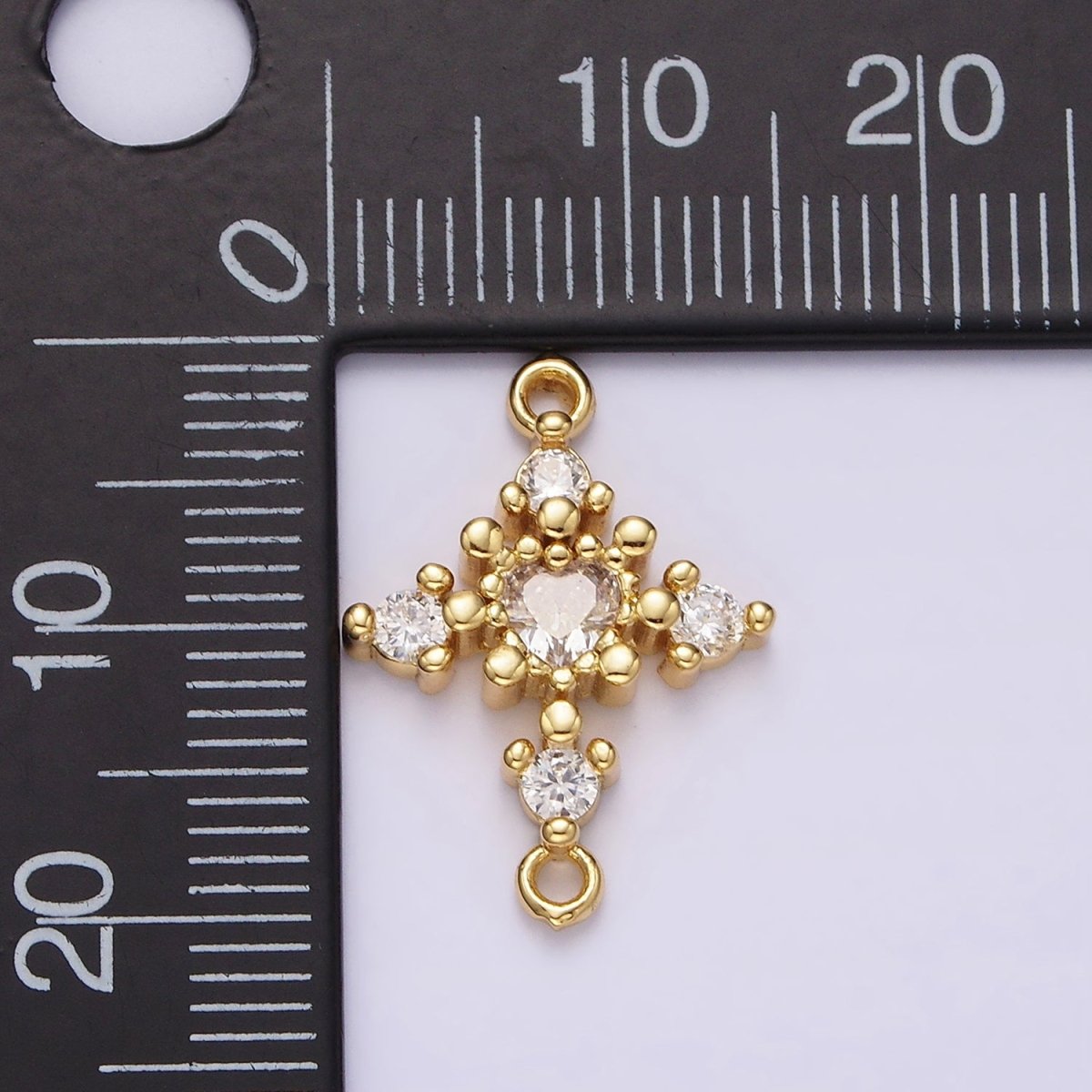 14K Gold plated Clear CZ Heart Dotted Open Rhombus Celestial Star Connector | G790 - DLUXCA
