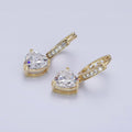 14K Gold plated Clear CZ Heart Drop Micro Paved Oblong Hoop Earrings | AD1436 - DLUXCA