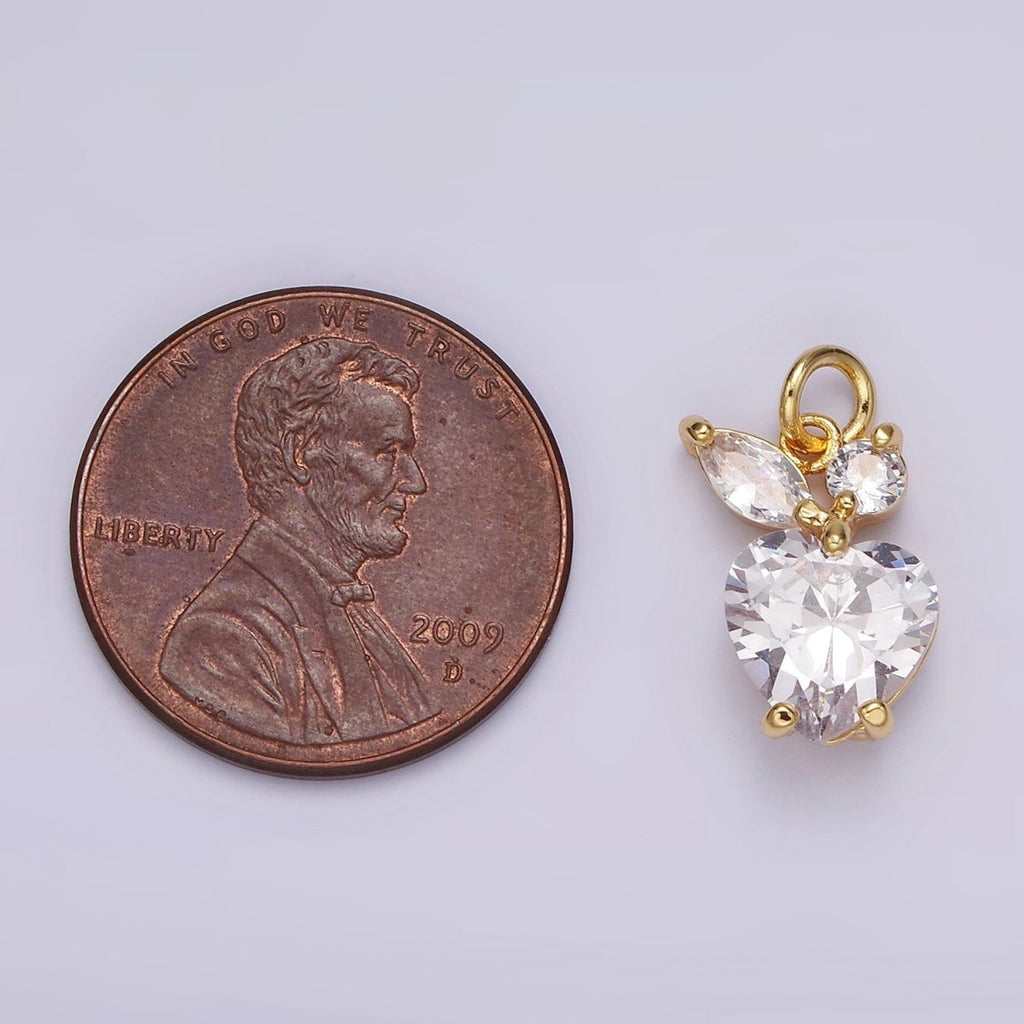 14K Gold plated Clear CZ Heart Marquise Apple Fruit Bezel Charm | AG438 - DLUXCA