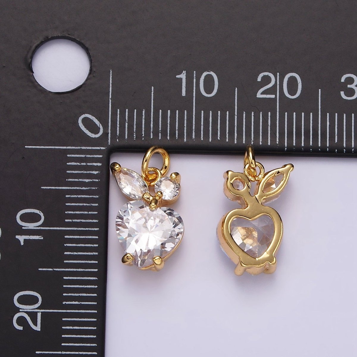 14K Gold plated Clear CZ Heart Marquise Apple Fruit Bezel Charm | AG438 - DLUXCA