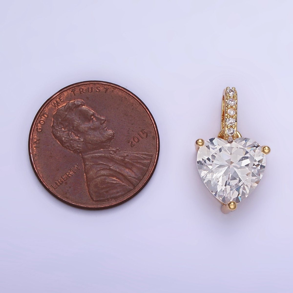 14K Gold plated Clear CZ Heart Micro Paved Bail Pendant in Gold & Silver | AA1161