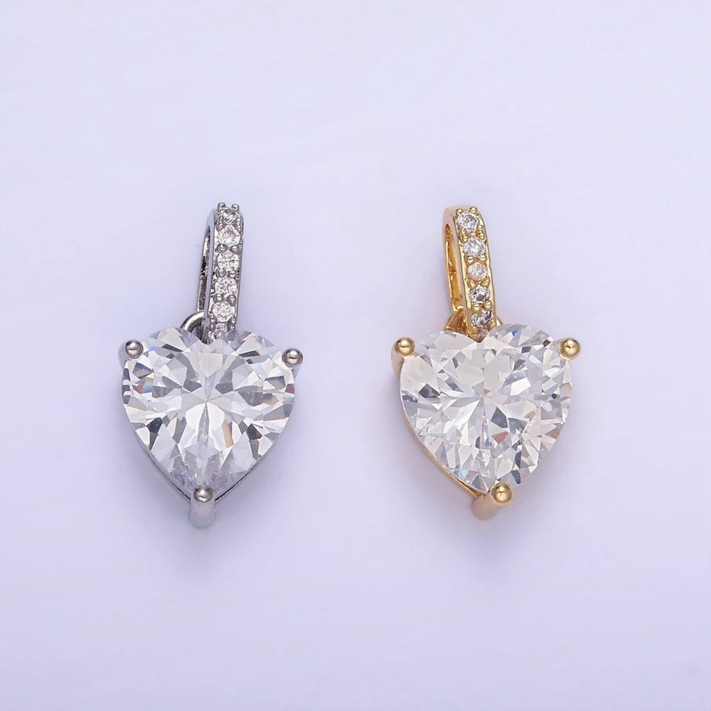 14K Gold plated Clear CZ Heart Micro Paved Bail Pendant in Gold & Silver | AA1161