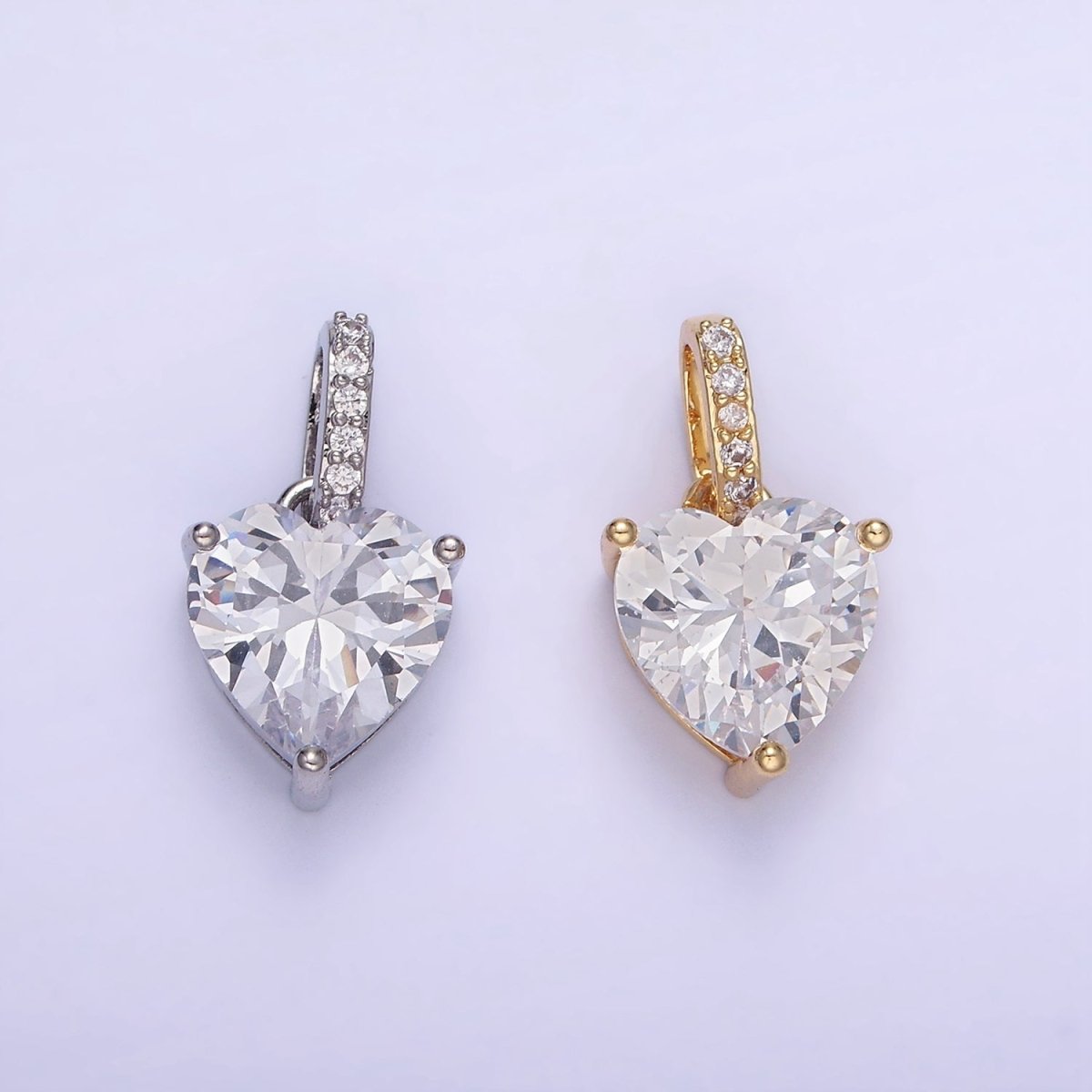 14K Gold plated Clear CZ Heart Micro Paved Bail Pendant in Gold & Silver | AA1161