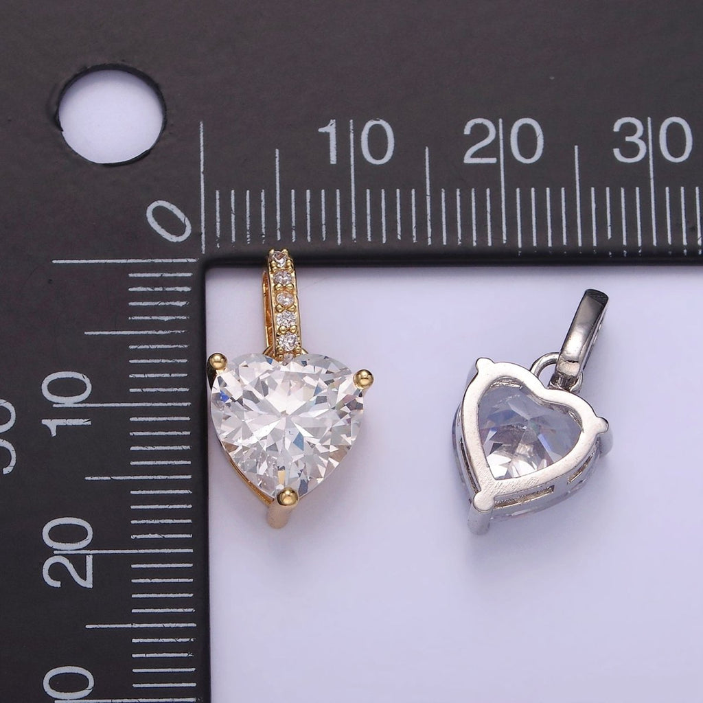 14K Gold plated Clear CZ Heart Micro Paved Bail Pendant in Gold & Silver | AA1161