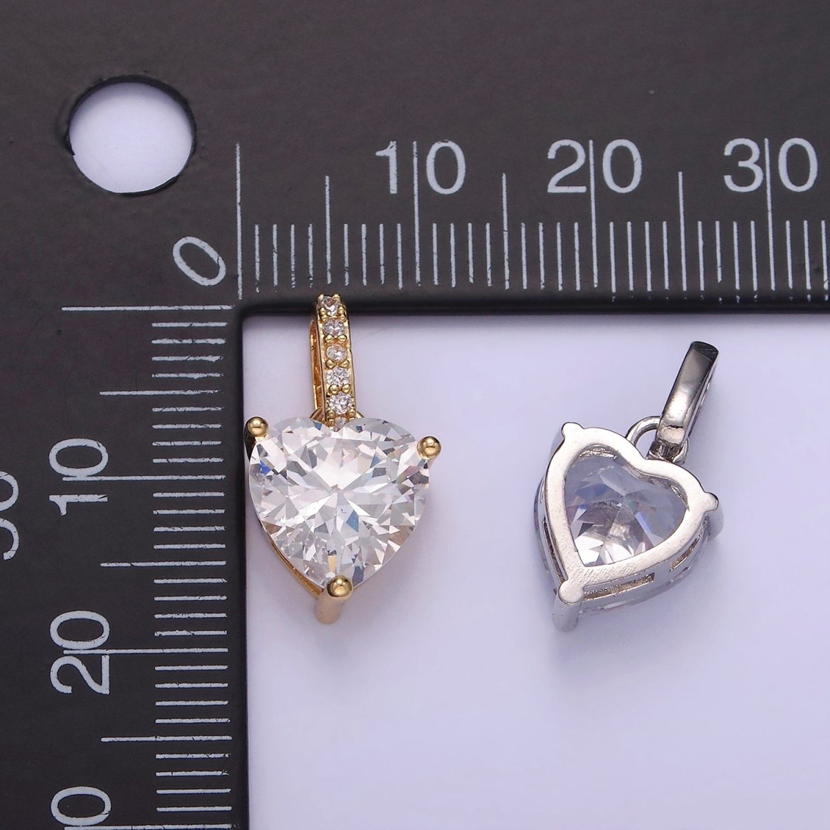 14K Gold plated Clear CZ Heart Micro Paved Bail Pendant in Gold & Silver | AA1161