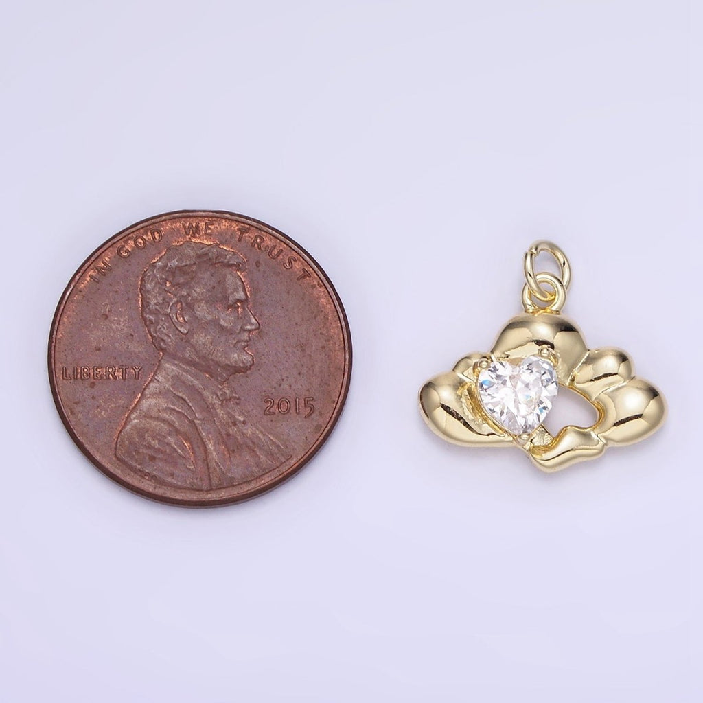 14K Gold plated Clear CZ Heart Molten Cloud Charm | AG747 - DLUXCA