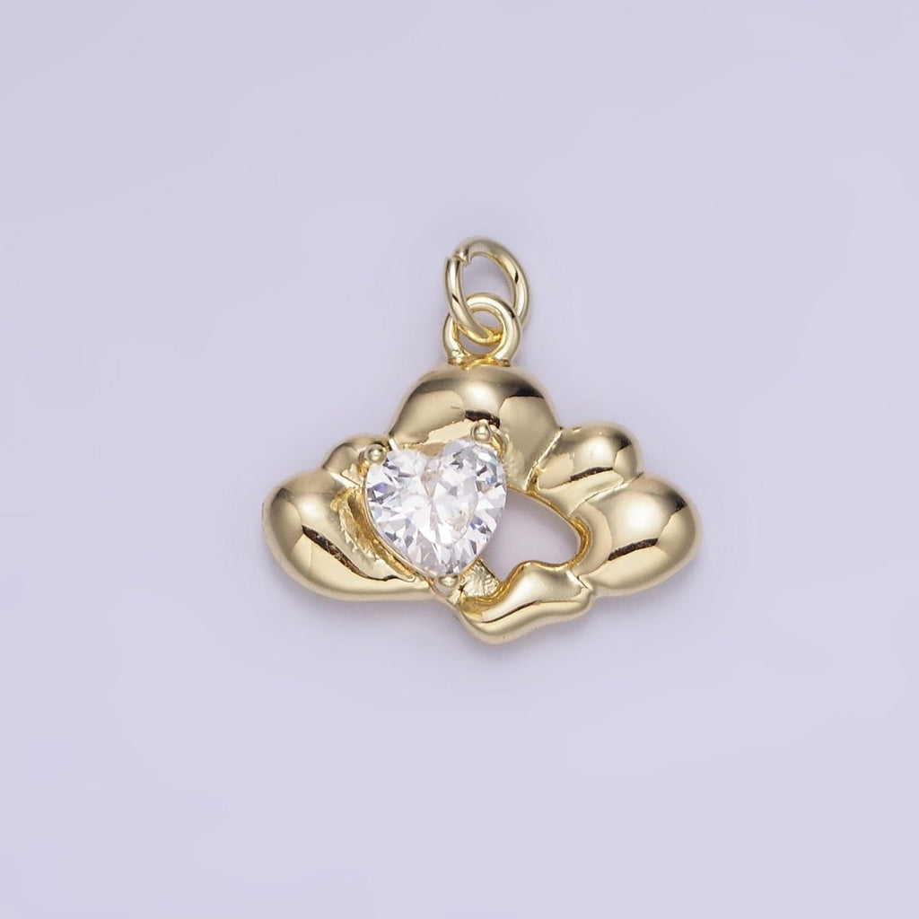 14K Gold plated Clear CZ Heart Molten Cloud Charm | AG747 - DLUXCA