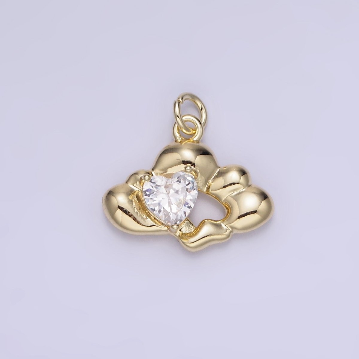 14K Gold plated Clear CZ Heart Molten Cloud Charm | AG747 - DLUXCA