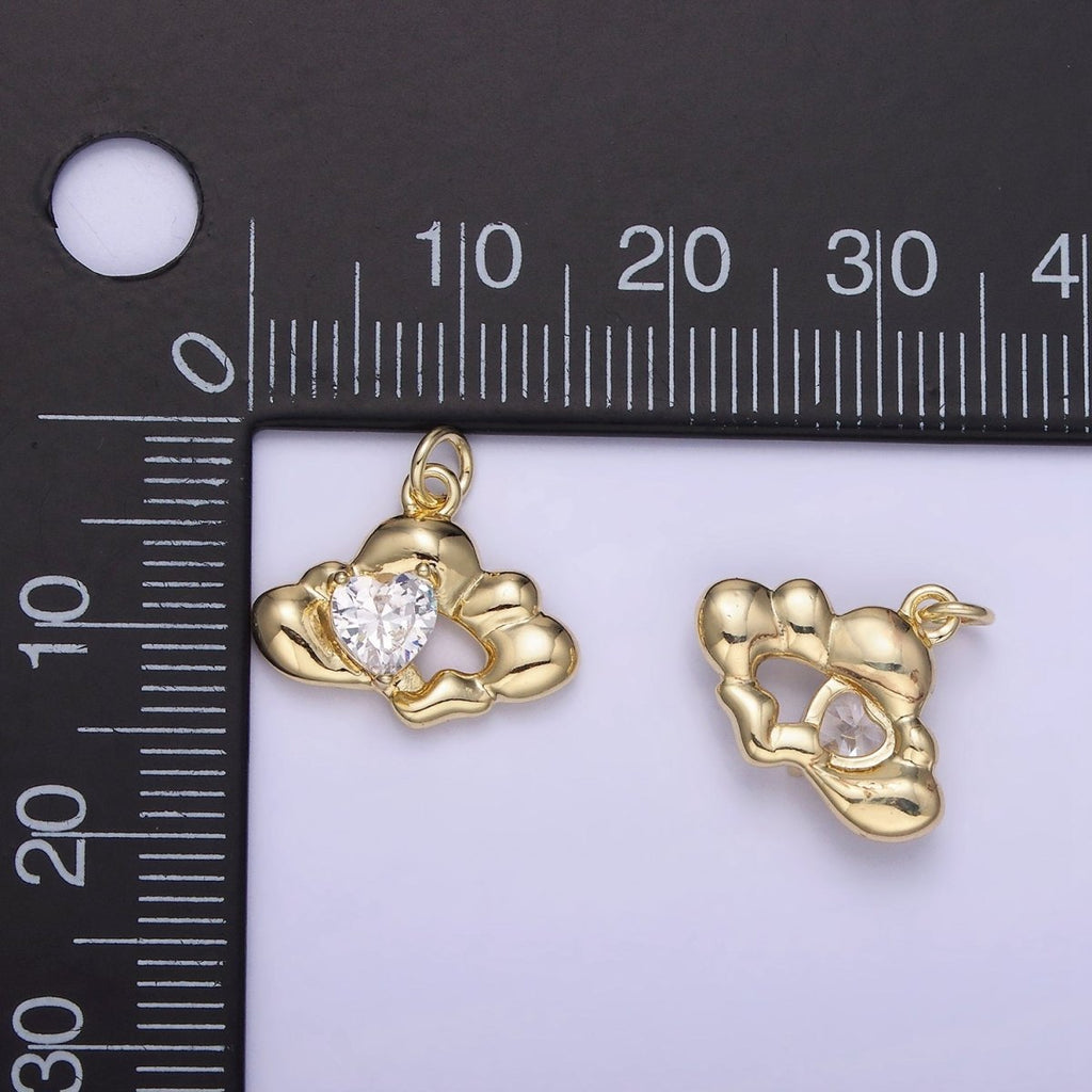 14K Gold plated Clear CZ Heart Molten Cloud Charm | AG747 - DLUXCA