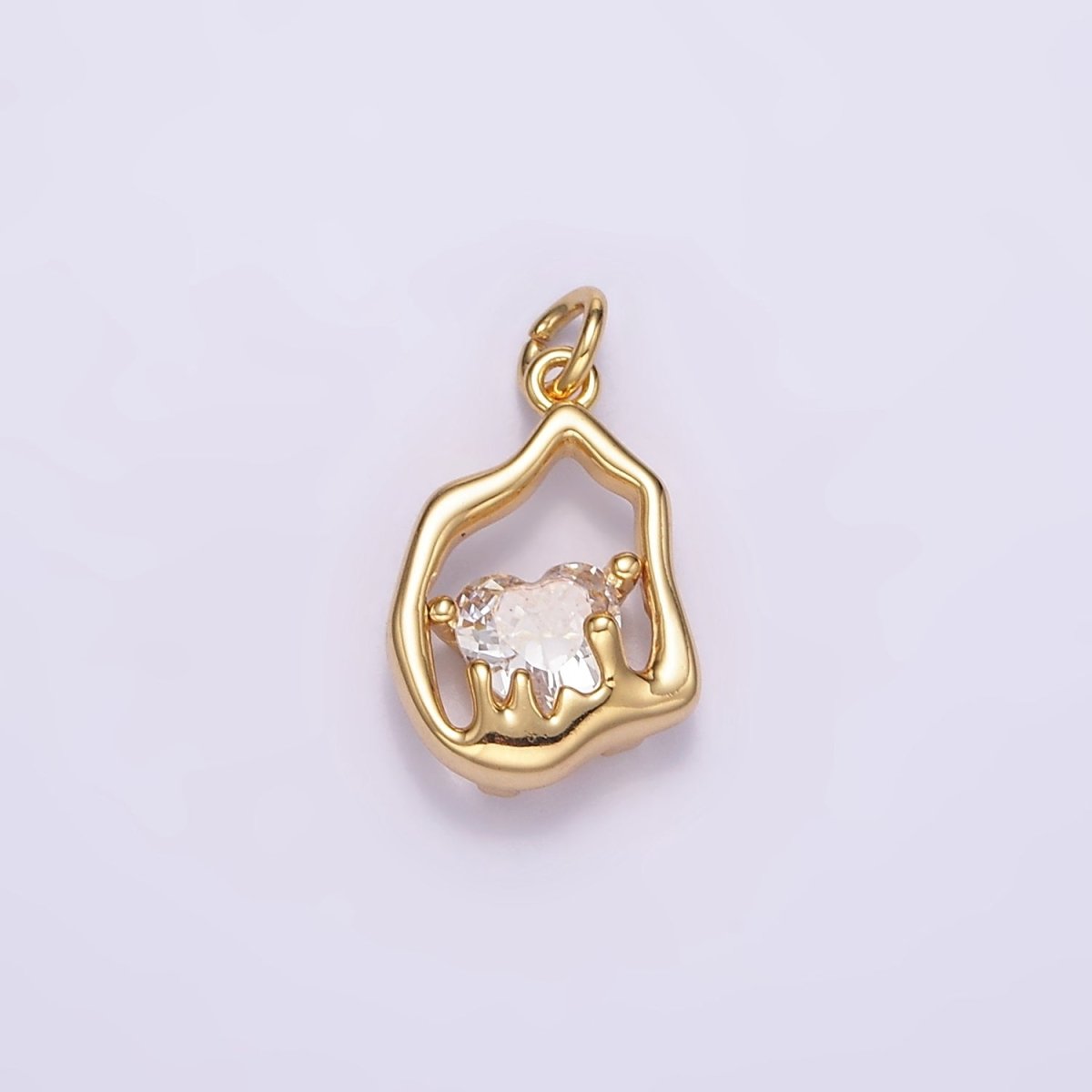 14K Gold plated Clear CZ Heart Molten Open Bezel Charm | M110 - DLUXCA