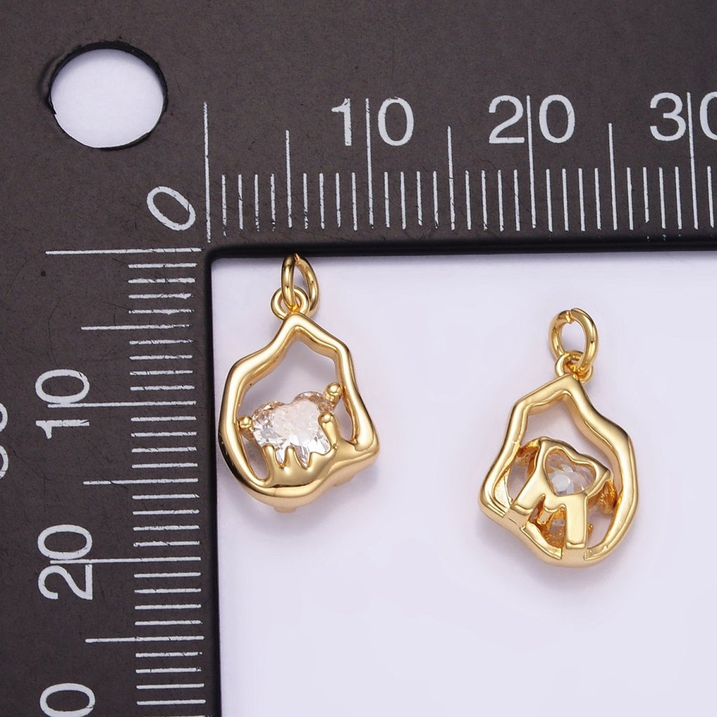 14K Gold plated Clear CZ Heart Molten Open Bezel Charm | M110 - DLUXCA