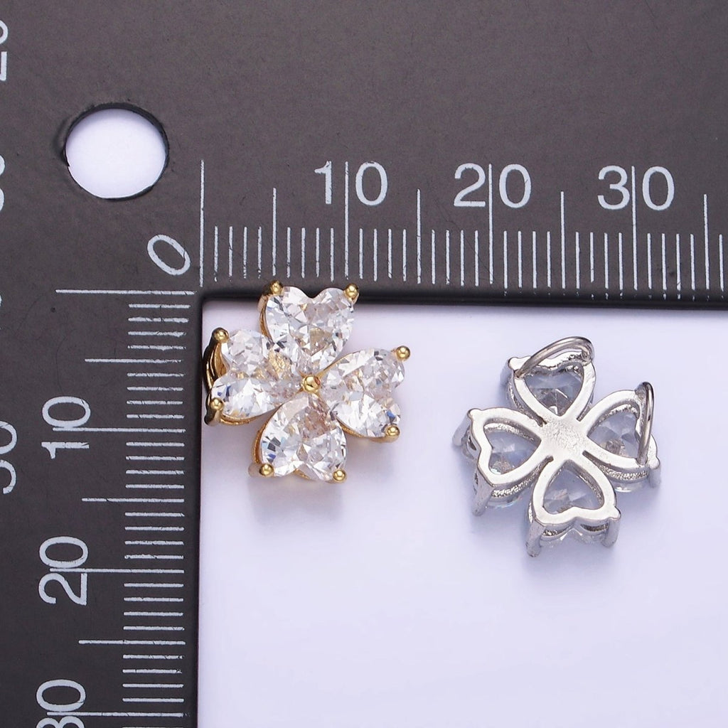 14K Gold plated Clear CZ Heart Petal Flower Back Loop Pendant in Gold & Silver | AA1162