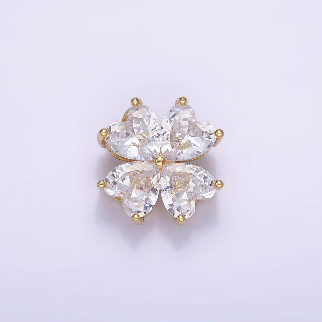 14K Gold plated Clear CZ Heart Petal Flower Back Loop Pendant in Gold & Silver | AA1162