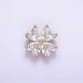 14K Gold plated Clear CZ Heart Petal Flower Back Loop Pendant in Gold & Silver | AA1162