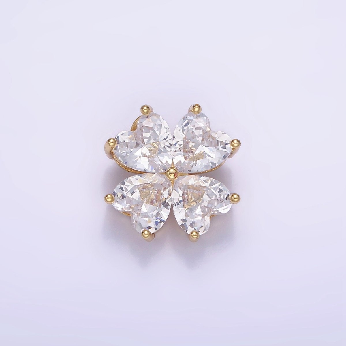 14K Gold plated Clear CZ Heart Petal Flower Back Loop Pendant in Gold & Silver | AA1162