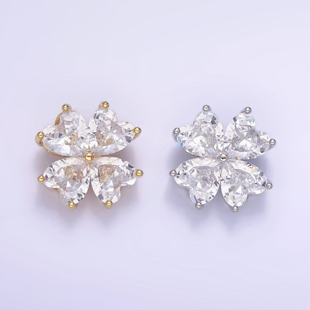 14K Gold plated Clear CZ Heart Petal Flower Back Loop Pendant in Gold & Silver | AA1162