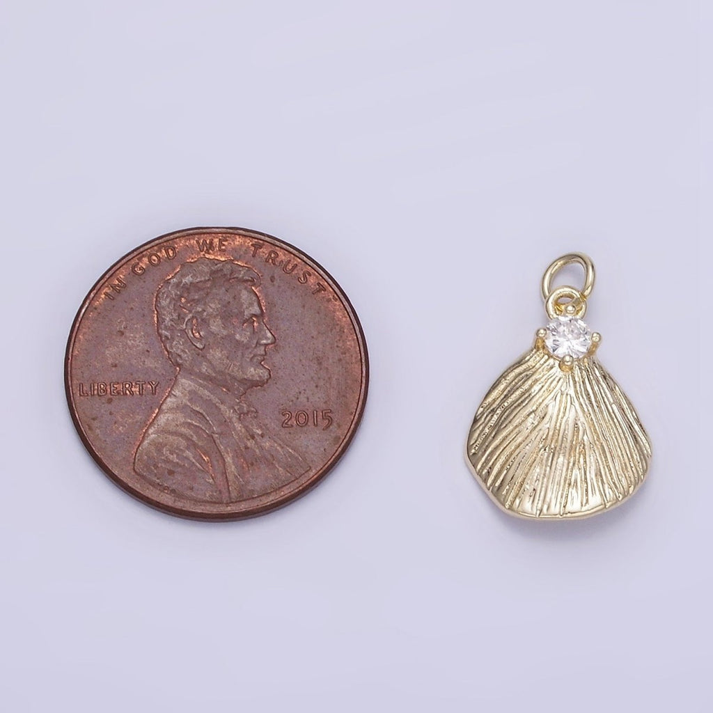 14K Gold plated Clear CZ Line-Textured Abstract Teardrop Charm | AG728 - DLUXCA