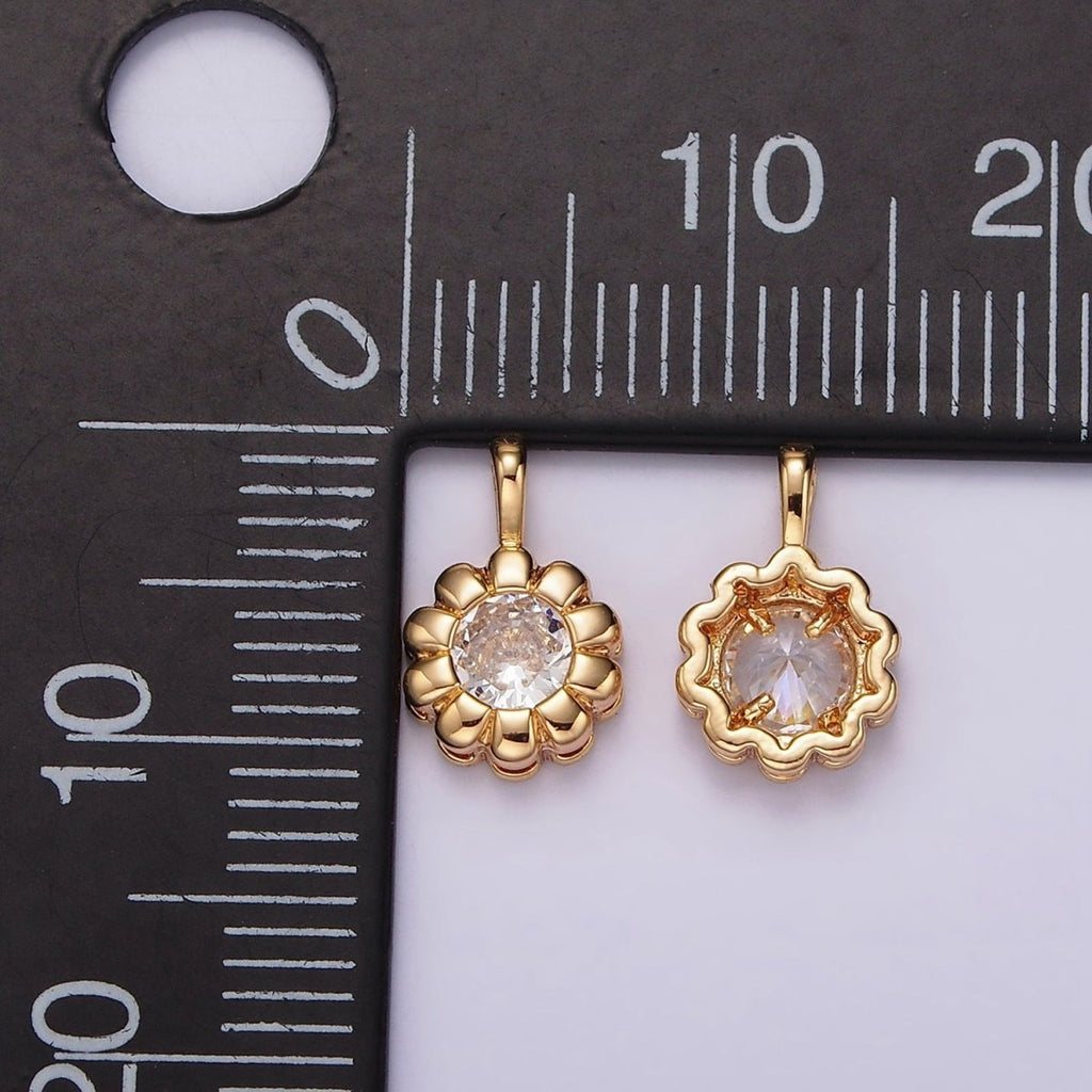 14K Gold plated Clear CZ Lined Bezel Flower Pendant | N1961 - DLUXCA
