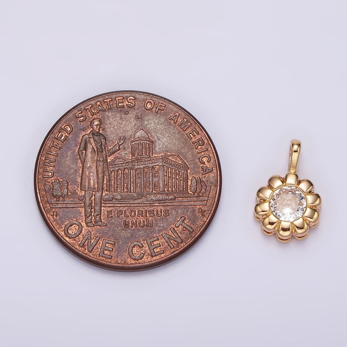 14K Gold plated Clear CZ Lined Bezel Flower Pendant | N1961 - DLUXCA