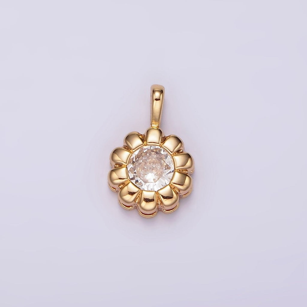 14K Gold plated Clear CZ Lined Bezel Flower Pendant | N1961 - DLUXCA