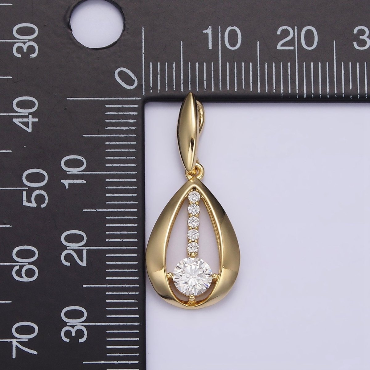 14K Gold plated Clear CZ Lined Open Teardrop Pendant | AA651 - DLUXCA