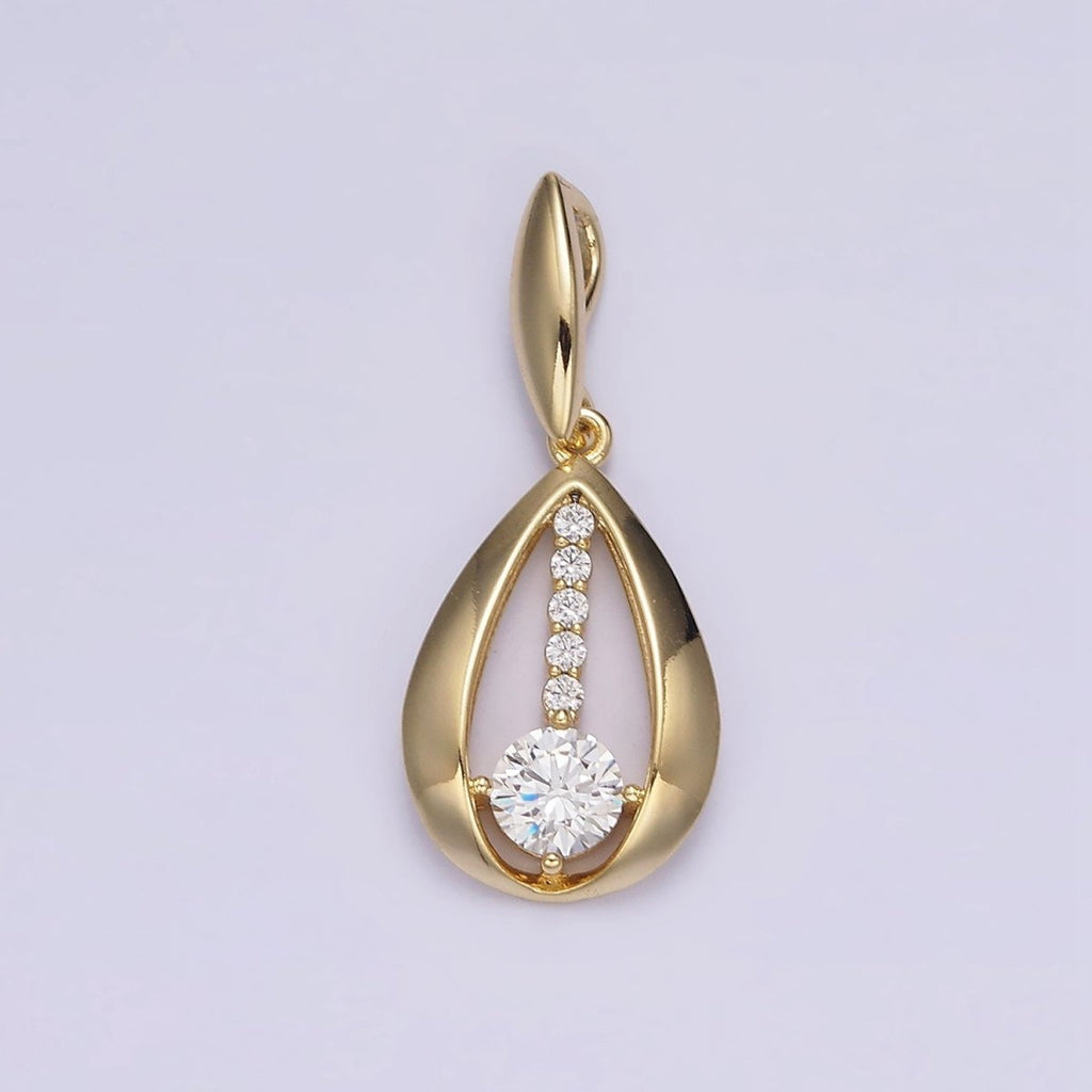 14K Gold plated Clear CZ Lined Open Teardrop Pendant | AA651 - DLUXCA