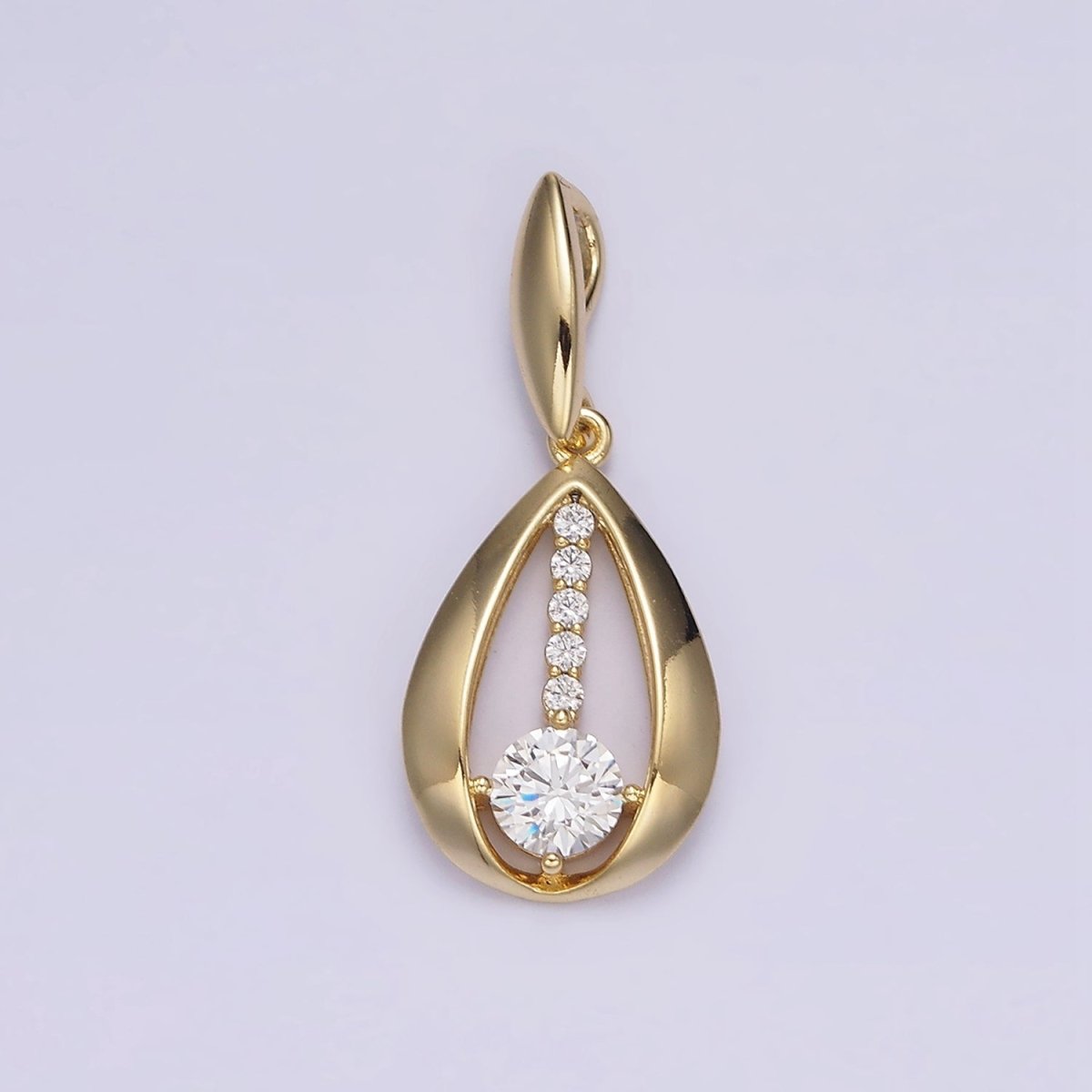 14K Gold plated Clear CZ Lined Open Teardrop Pendant | AA651 - DLUXCA