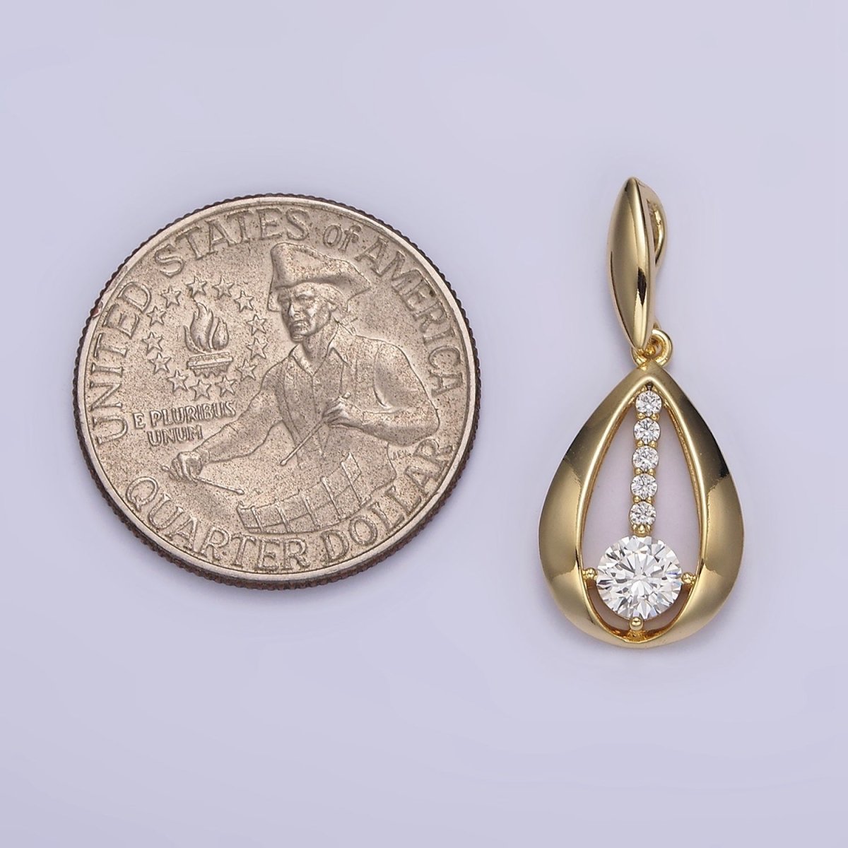 14K Gold plated Clear CZ Lined Open Teardrop Pendant | AA651 - DLUXCA