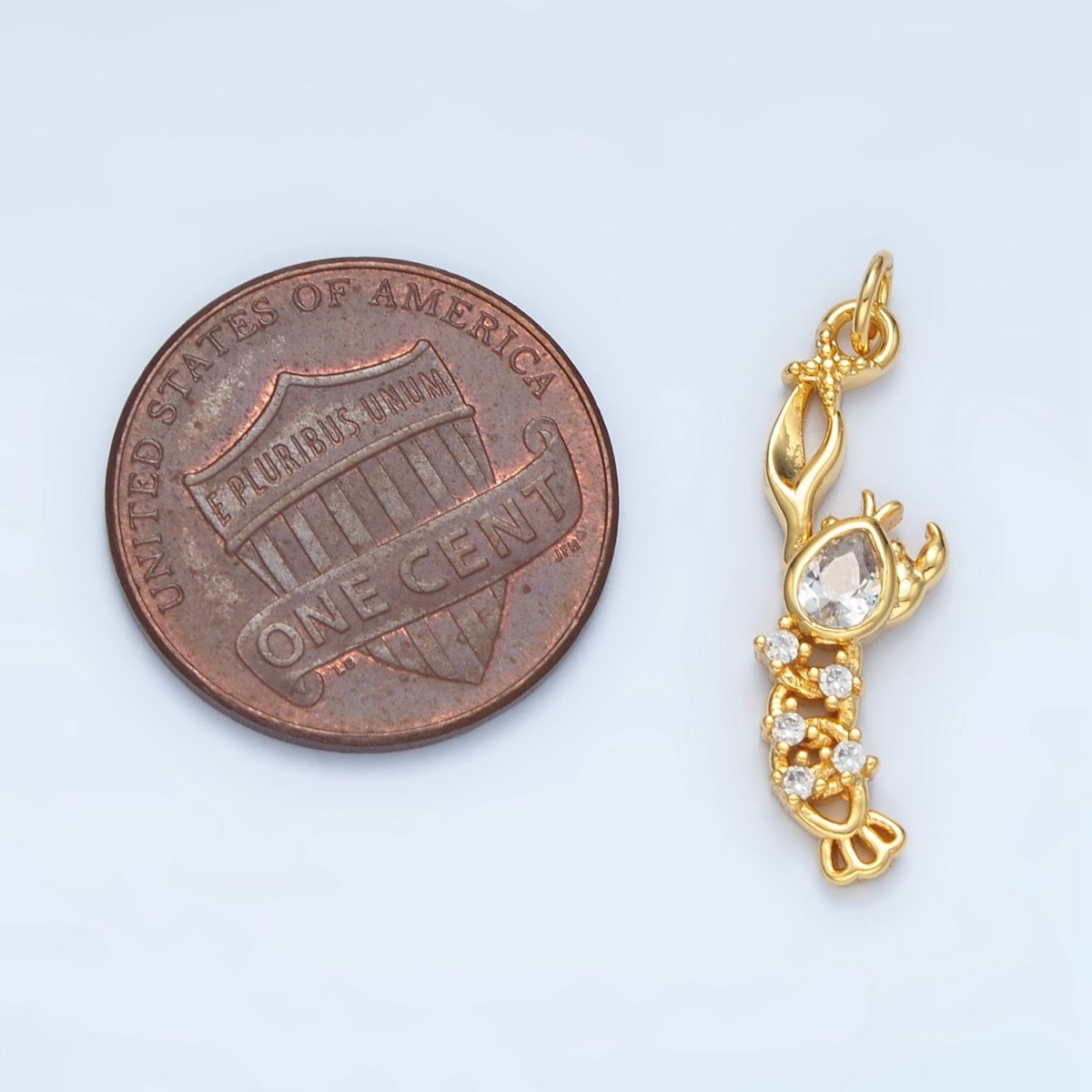 14K Gold plated Clear CZ Lobster Animal Mini Charm | AG945 - DLUXCA