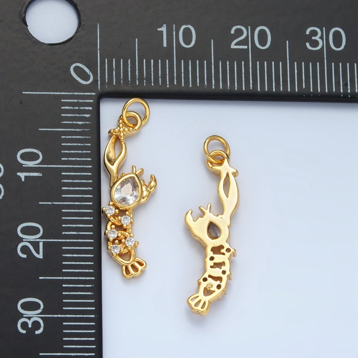 14K Gold plated Clear CZ Lobster Animal Mini Charm | AG945 - DLUXCA