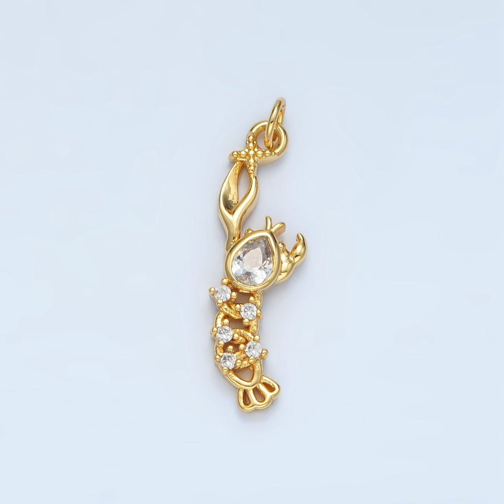 14K Gold plated Clear CZ Lobster Animal Mini Charm | AG945 - DLUXCA