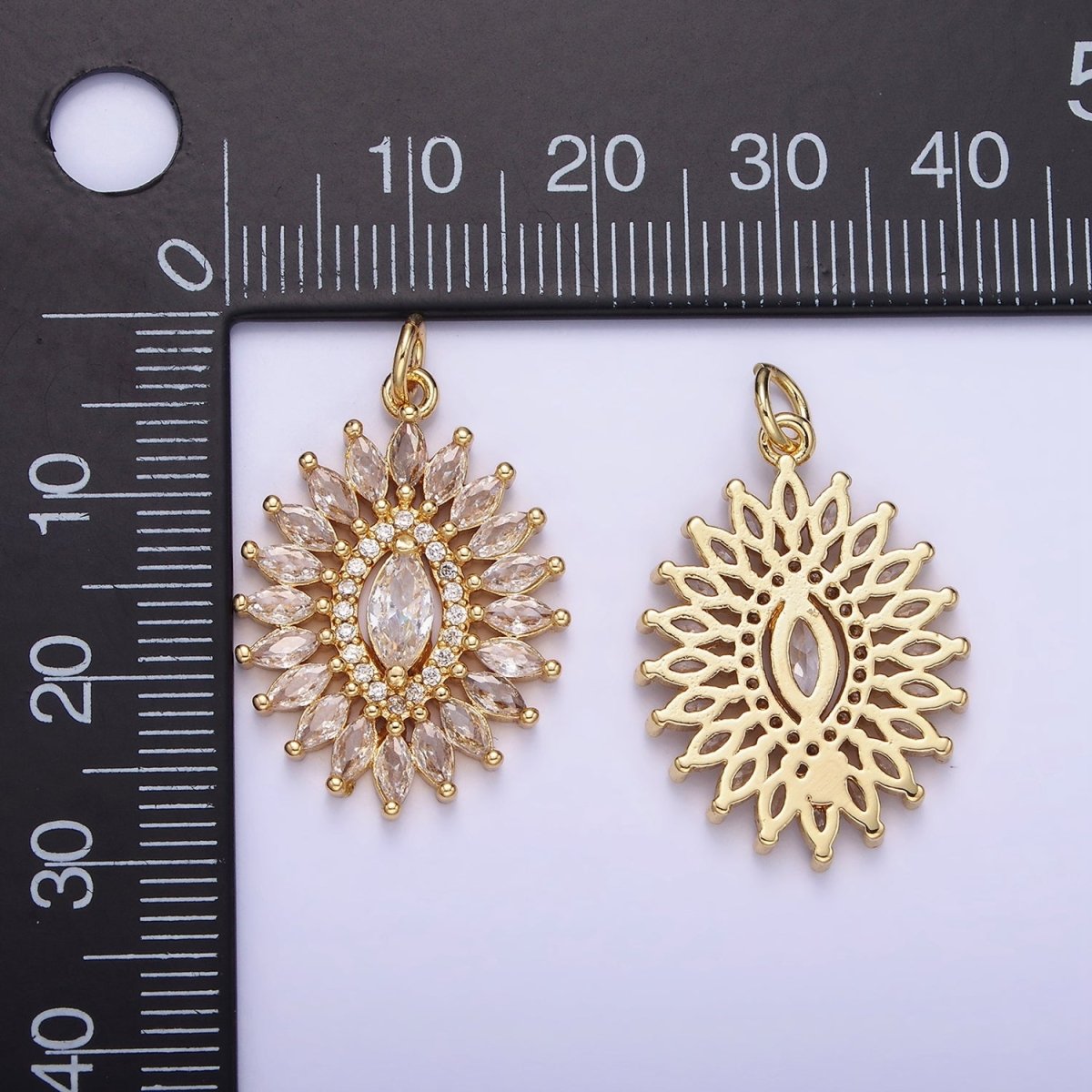 14K Gold plated Clear CZ Marquise Micro Paved Open Oval Charm | AG630 - DLUXCA