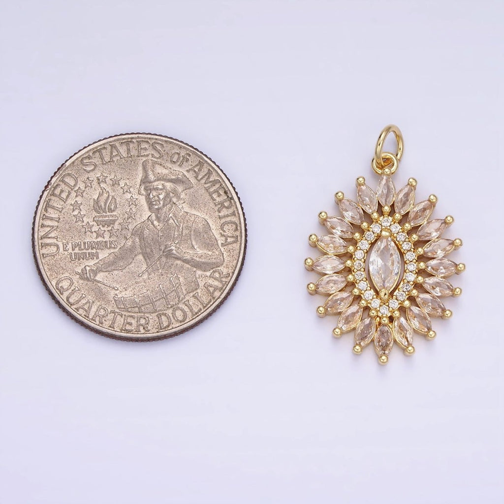 14K Gold plated Clear CZ Marquise Micro Paved Open Oval Charm | AG630 - DLUXCA