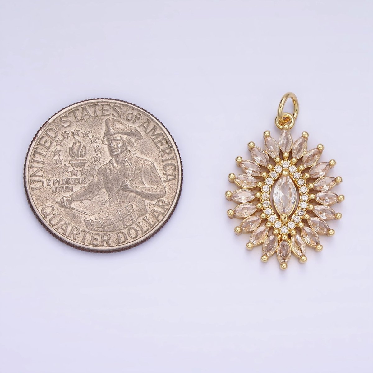 14K Gold plated Clear CZ Marquise Micro Paved Open Oval Charm | AG630 - DLUXCA