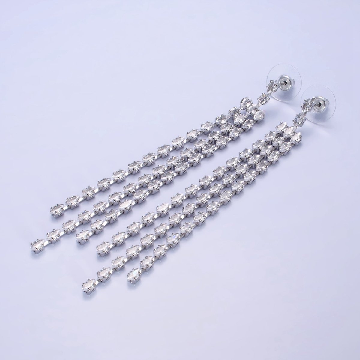 14K Gold plated Clear CZ Marquise Triple Lined Drop Stud Earrings in Gold & Silver | AE505 AE506 - DLUXCA