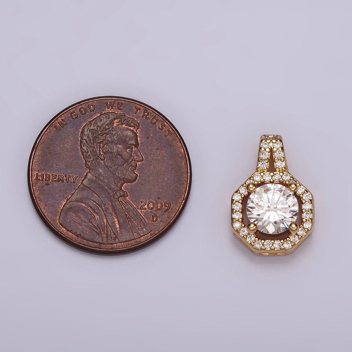 14K Gold plated Clear CZ Micro Paved Hexagonal Pendant | AH090 - DLUXCA
