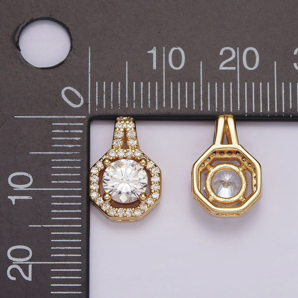 14K Gold plated Clear CZ Micro Paved Hexagonal Pendant | AH090 - DLUXCA