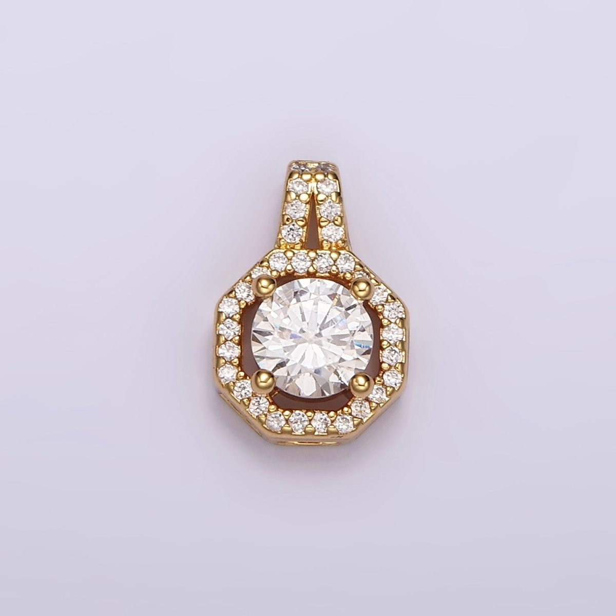 14K Gold plated Clear CZ Micro Paved Hexagonal Pendant | AH090 - DLUXCA