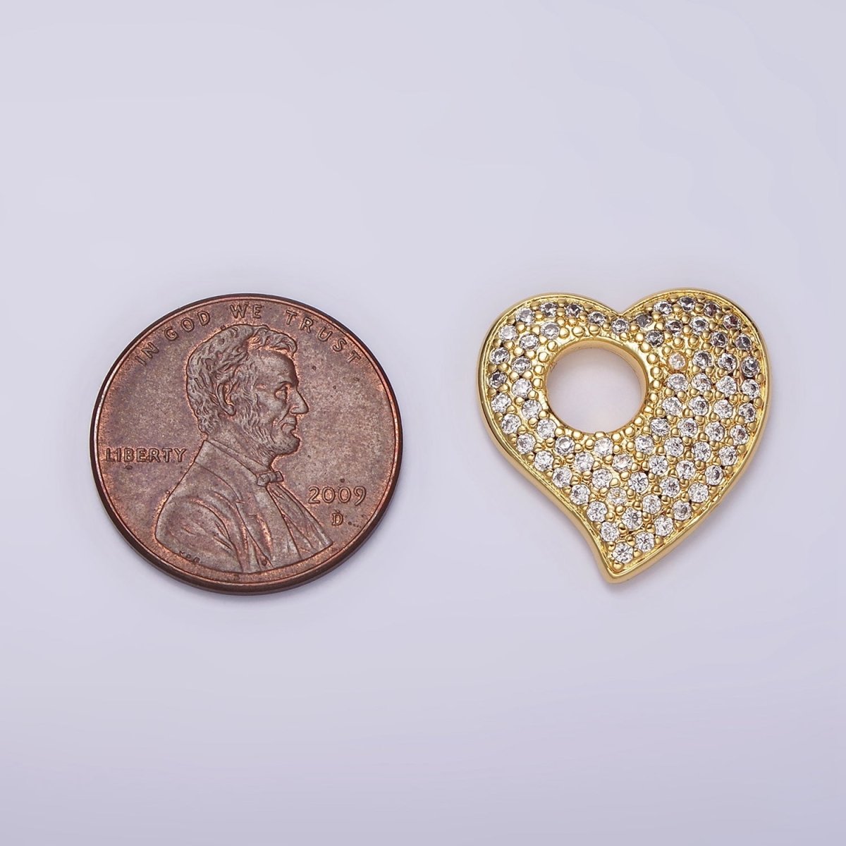 14K Gold plated Clear CZ Micro Paved Open Heart Charm | AC908 - DLUXCA