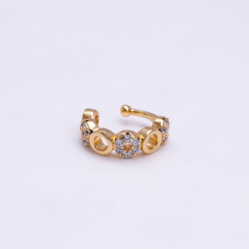 14K Gold plated Clear CZ Micro Paved Open Rounded Ear Cuff Earrings | AI095 - DLUXCA