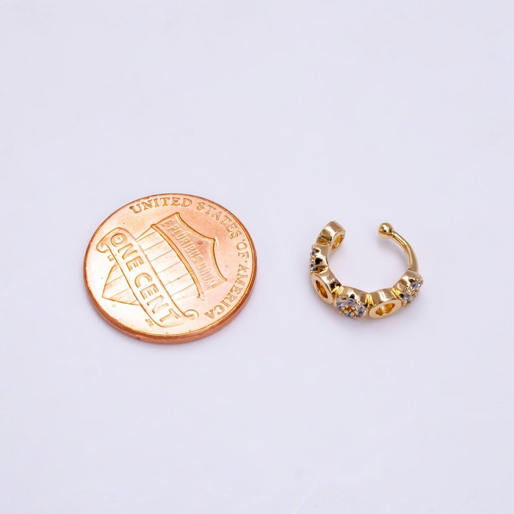 14K Gold plated Clear CZ Micro Paved Open Rounded Ear Cuff Earrings | AI095 - DLUXCA