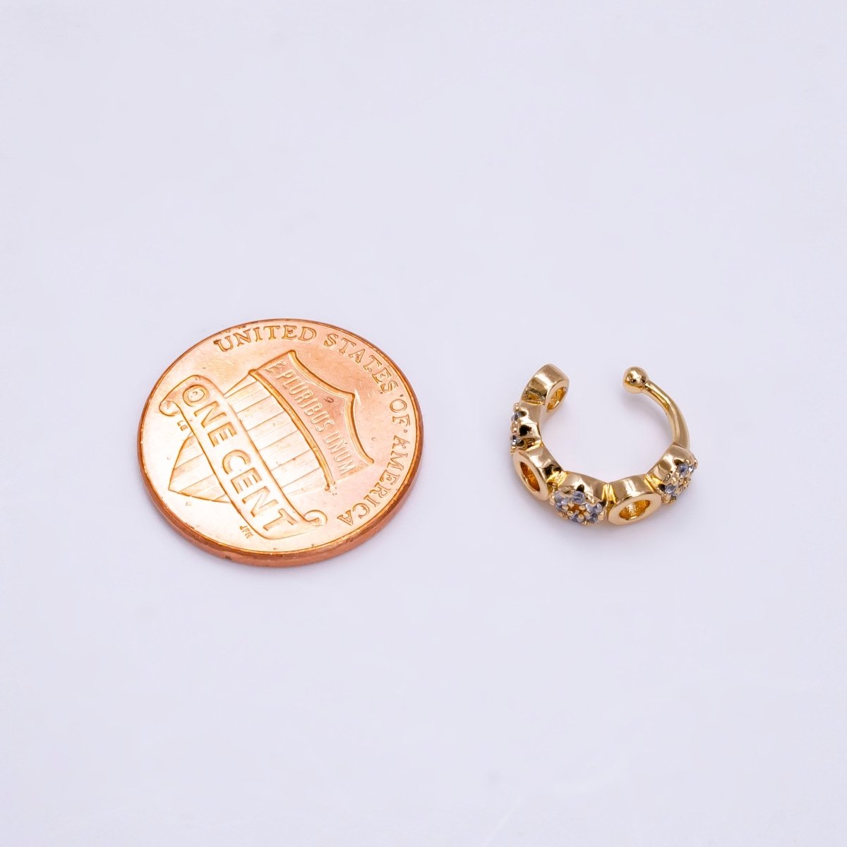 14K Gold plated Clear CZ Micro Paved Open Rounded Ear Cuff Earrings | AI095 - DLUXCA