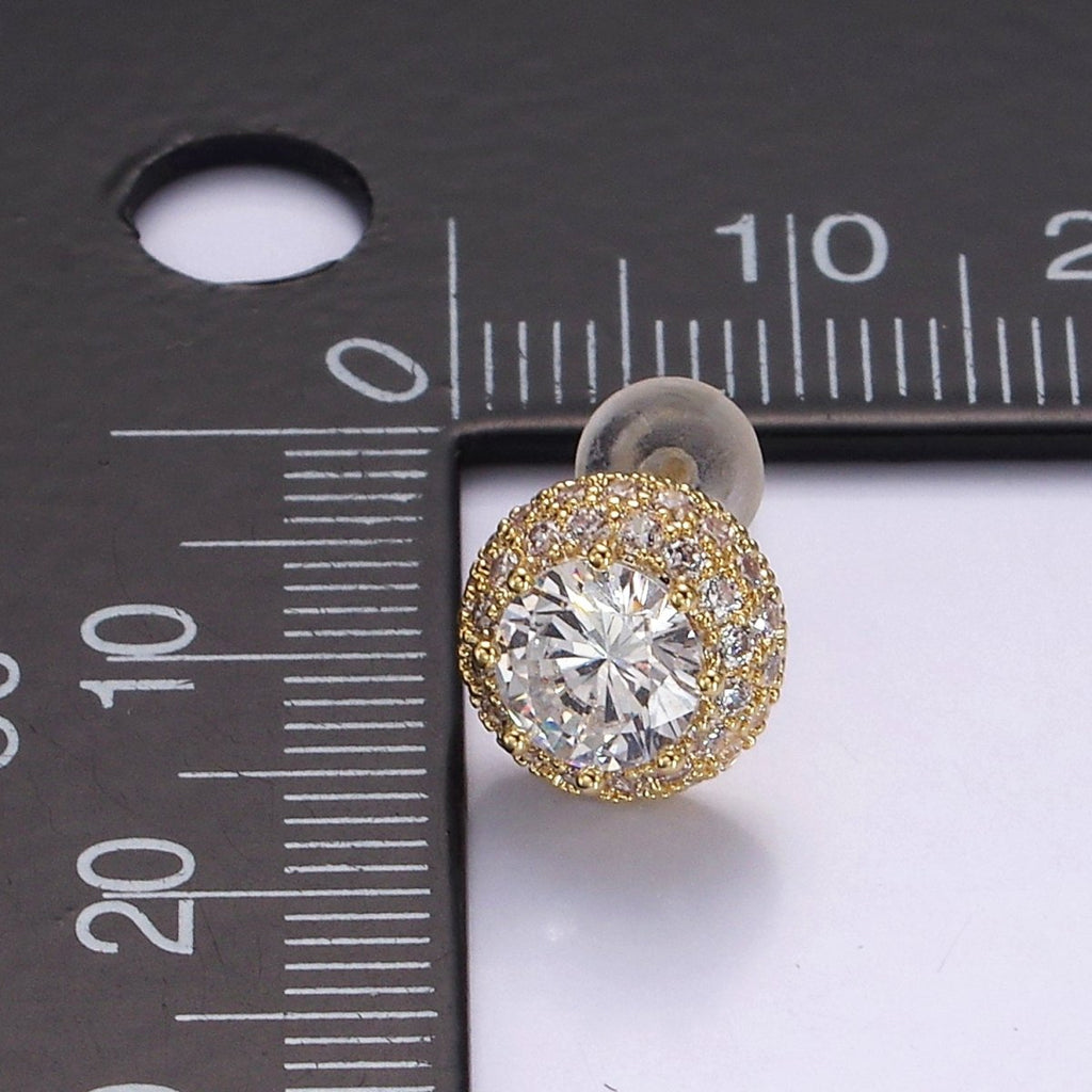 14K Gold plated Clear CZ Micro Paved Round Stud Earrings in Gold & Silver | V316 V317 - DLUXCA