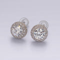 14K Gold plated Clear CZ Micro Paved Round Stud Earrings in Gold & Silver | V316 V317 - DLUXCA