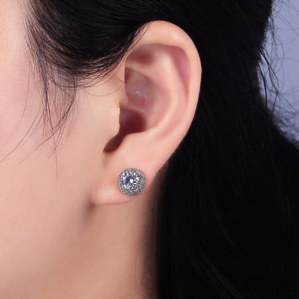 14K Gold plated Clear CZ Micro Paved Round Stud Earrings in Gold & Silver | V316 V317 - DLUXCA