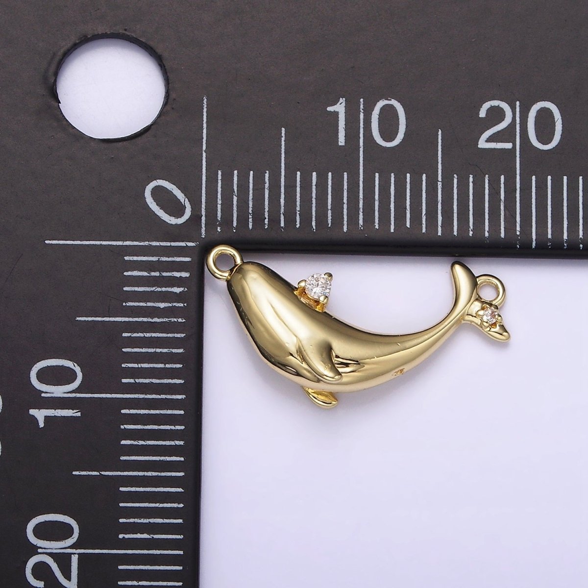 14K Gold plated Clear CZ Micro Paved Whale Sea Animal Curved Connector | G-075 - DLUXCA