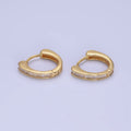 14K Gold plated Clear CZ Mini Baguette Lined Huggie Earrings | AB1259 - DLUXCA