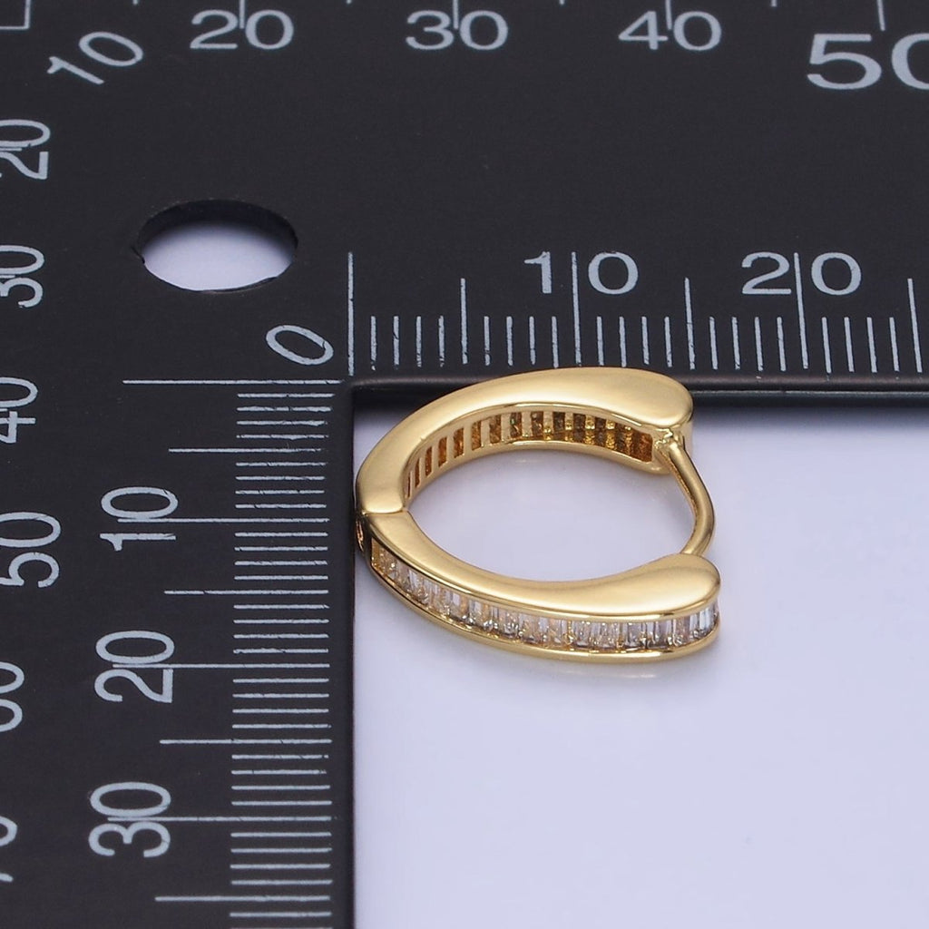14K Gold plated Clear CZ Mini Baguette Lined Huggie Earrings | AB1259 - DLUXCA