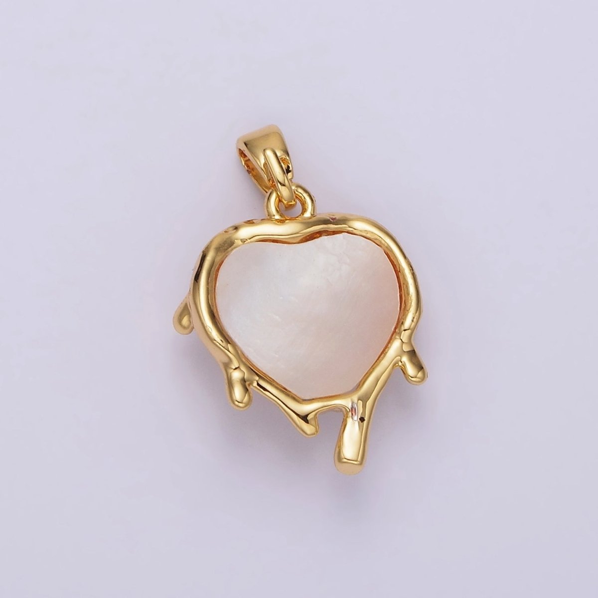14K Gold plated Clear CZ Molten Drip Shell Pearl Heart Pendant in Gold & Silver | N1793 N1794